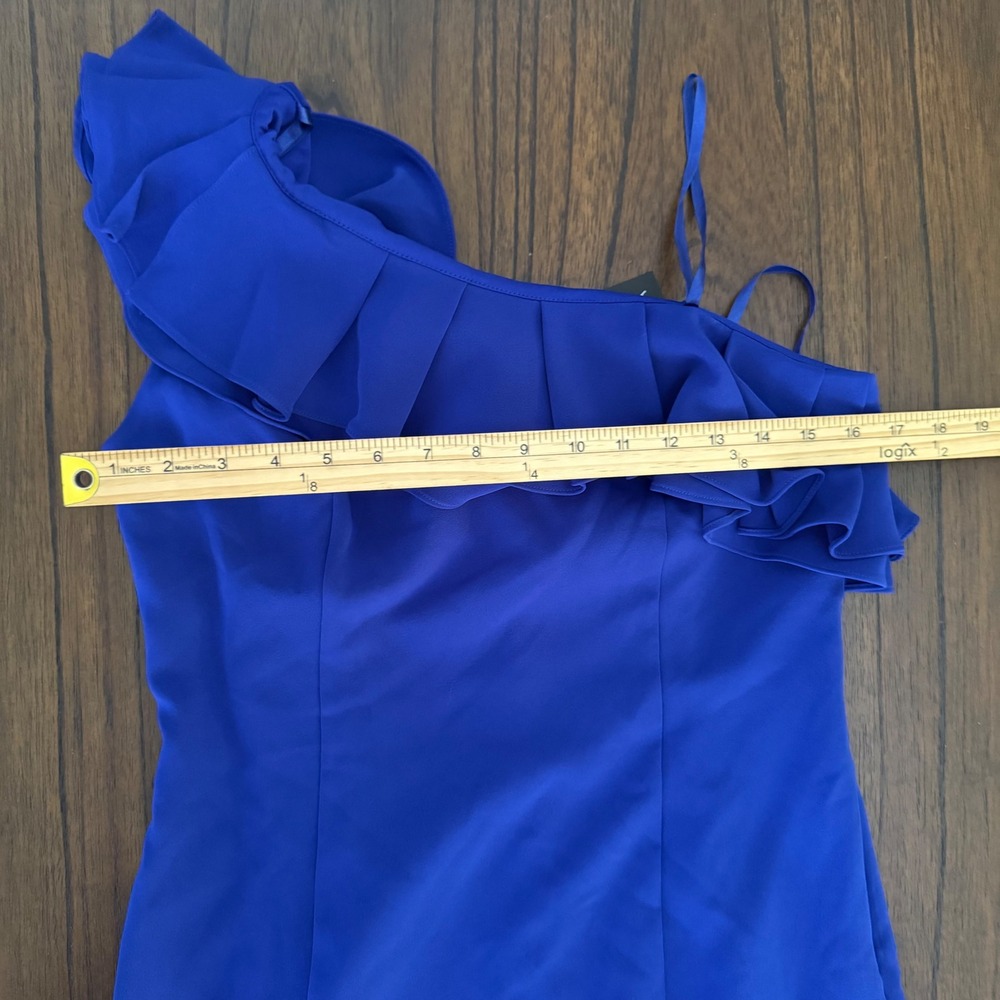 Marina One Shoulder Ruffle Sheath Dress Cobalt Blue Size 6 NWT - Picture 6 of 7